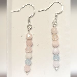 Handcrafted Natural Morganite dangle silver earrings